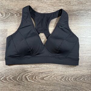 Nike Sports Bra Women XL Black Dri-Fit Gray Swoosh V Neck Racer Back Padded Y2K